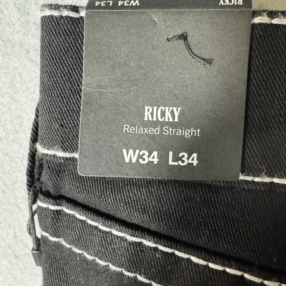 True Religion Ricky Big T NF Men Jeans‎ 34 Black NEW Contrast Stitch 700740